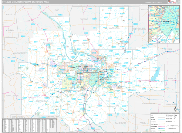 St. Louis Metro Area Zip Code Wall Map